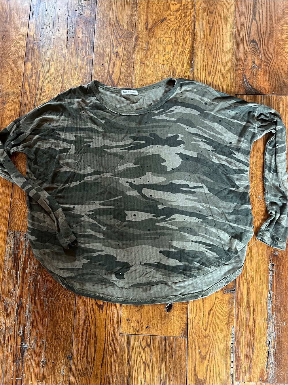 Olive Camo Relaxed Long Sleeve Tee - Theo & Spence